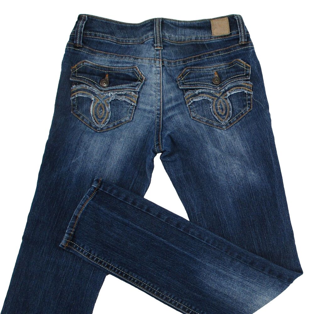 Vintage Paris Blues 1990s Bling Flap Pocket Denim Jeans Juniors Size 7 Low Rise